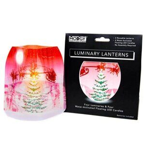 Flameless LED Candles Luminary Lanterns Set Holiday Santa Sleigh Christmas Tree